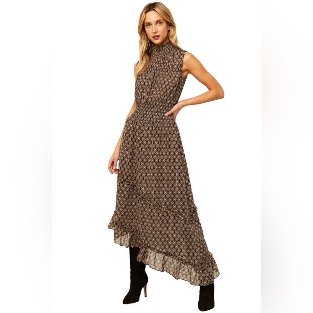 Misa Los Angeles Black and Brown Maxi Dress